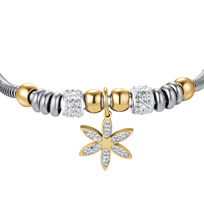 WOMEN'S STEEL BRACELET WITH FLOWER OF LIFE WITH WHITE CRYSTALS