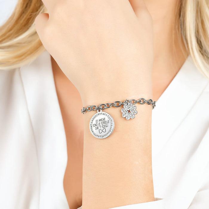 BRACELET EN ACIER POUR FEMME LES AMIS SONT LES SŒURS QUE VOUS CHOISISSEZ AVEC DE L'ÉMAIL