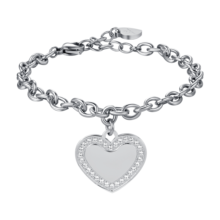 WOMEN'S STEEL BRACELET WITH HEART WITH WHITE CRYSTALS