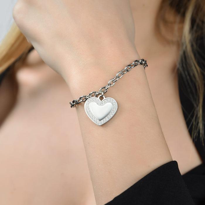 WOMEN'S STEEL BRACELET WITH HEART WITH WHITE CRYSTALS