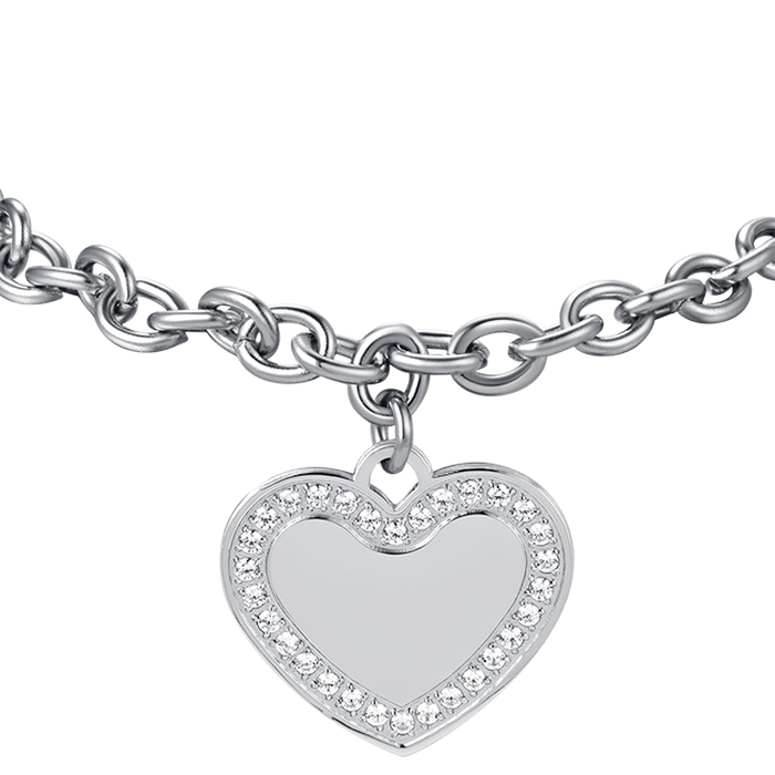 WOMEN'S STEEL BRACELET WITH HEART WITH WHITE CRYSTALS