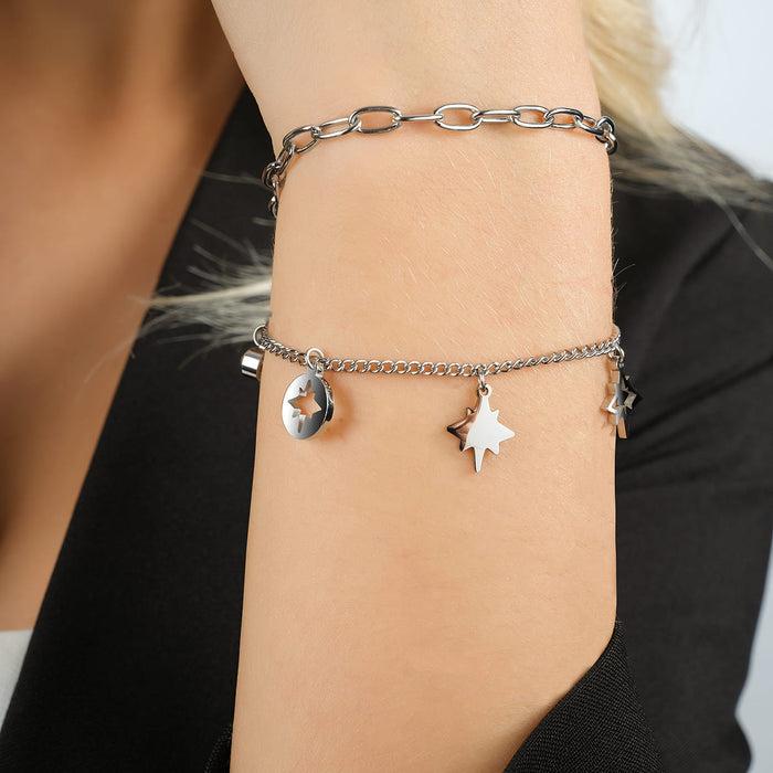 WOMEN'S STEEL BRACELET WITH STARS AND WHITE CRYSTALS