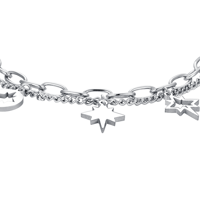 WOMEN'S STEEL BRACELET WITH STARS AND WHITE CRYSTALS
