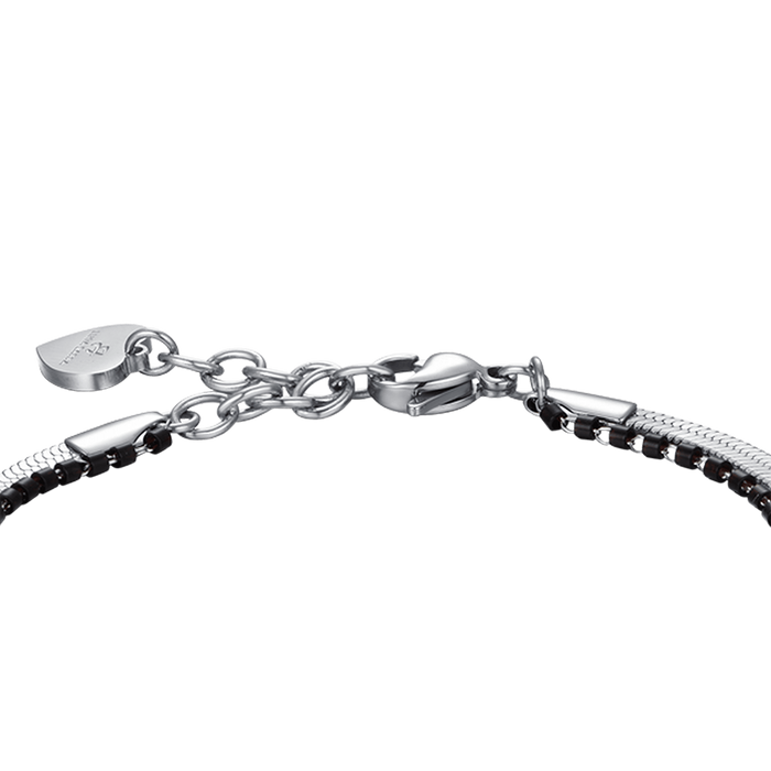 WOMEN'S STEEL BRACELET WITH HORN AND BLACK ELEMENTS