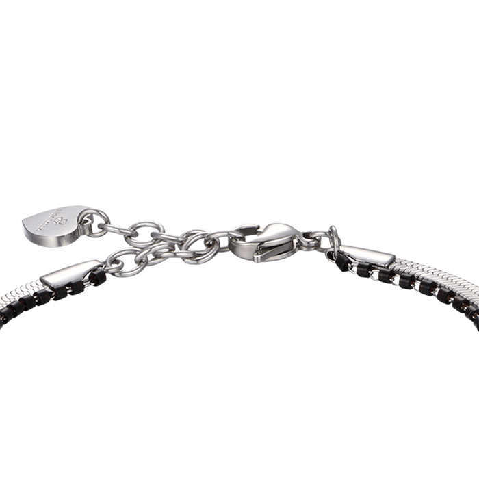 BRACCIALE DONNA IN ACCIAIO CON CORNO CON SMALTO ROSSO ED ELEMENTI NERI