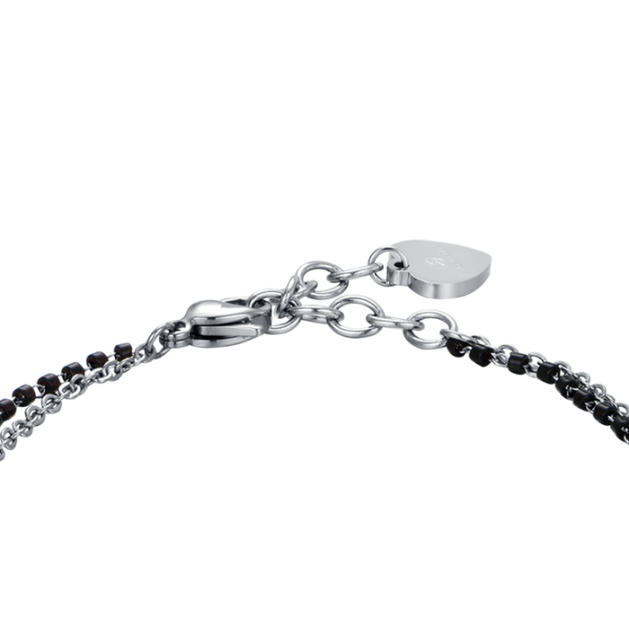 WOMEN'S STEEL BRACELET WITH HEARTS, BLACK ELEMENTS AND WHITE CRYSTAL