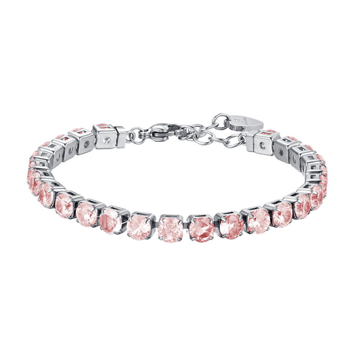 BRACCIALE TENNIS DONNA IN ACCIAIO CON CRISTALLI ROSA