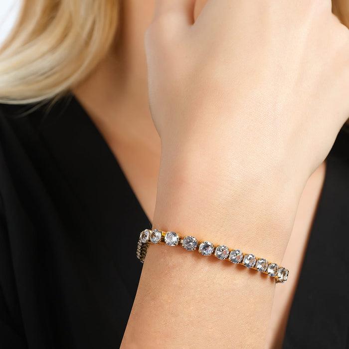 BRACCIALE TENNIS DONNA IN ACCIAIO IP GOLD CON CRISTALLI BIANCHI