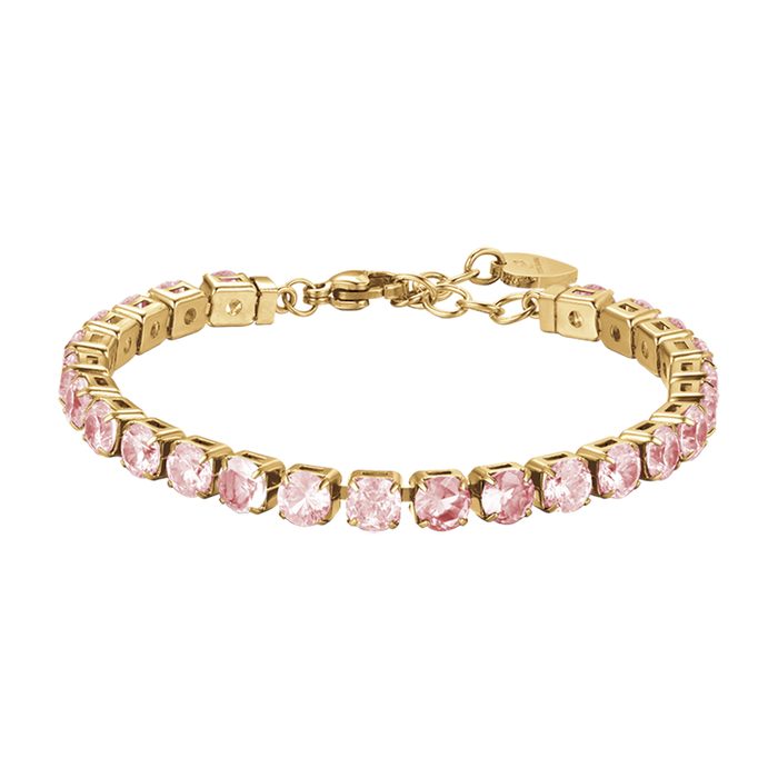 BRACCIALE TENNIS DONNA IN ACCIAIO IP GOLD CON CRISTALLI ROSA