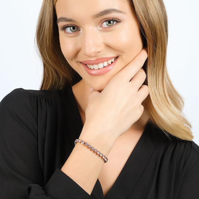 BRACCIALE TENNIS DONNA IN ACCIAIO IP GOLD CON CRISTALLI ROSA