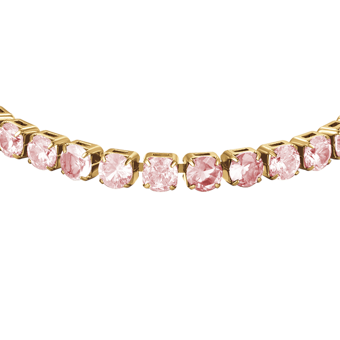 BRACCIALE TENNIS DONNA IN ACCIAIO IP GOLD CON CRISTALLI ROSA