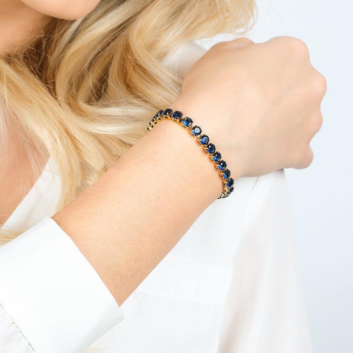 BRACCIALE TENNIS DONNA IN ACCIAIO IP GOLD CON CRISTALLI BLU