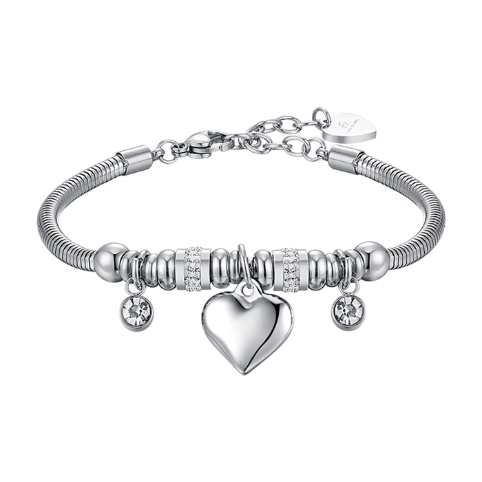 BRACCIALE DONNA IN ACCIAIO CON CUORE E CRISTALLI BIANCHI