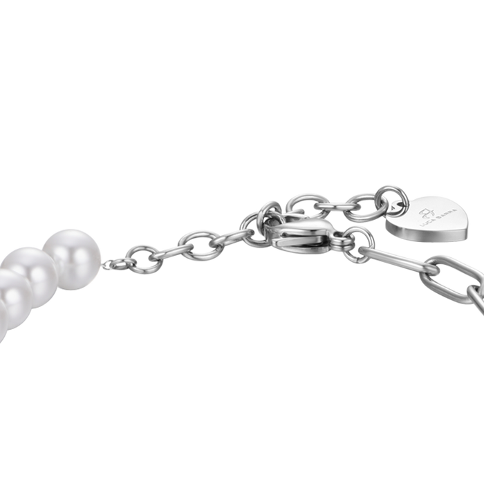 BRACCIALE DONNA IN ACCIAIO CON PERLE BIANCHE