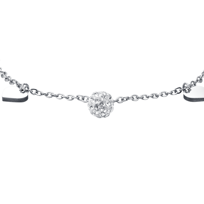 BRACCIALE DONNA IN ACCIAIO CON CUORI E CRISTALLI BIANCHI