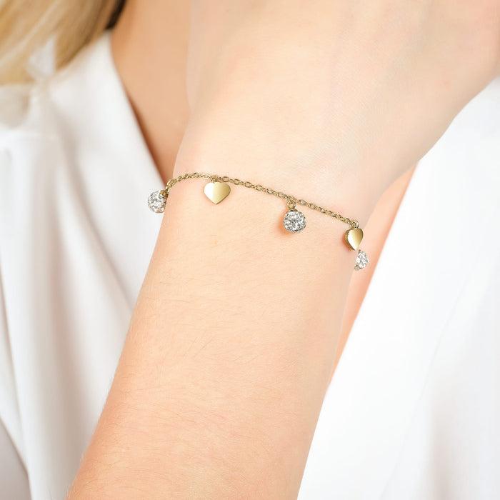 BRACCIALE DONNA IN ACCIAIO CON CUORI E CRISTALLI BIANCHI