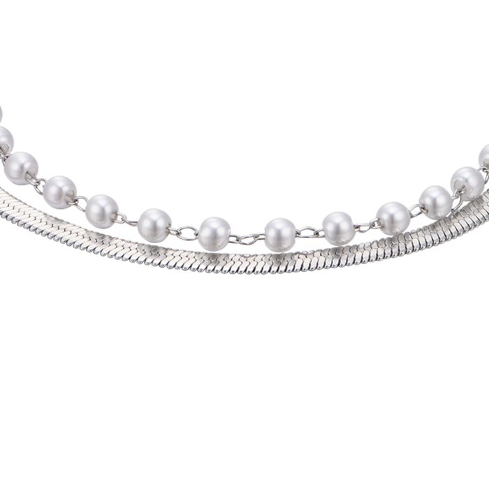 BRACCIALE DONNA IN ACCIAIO CON PERLE BIANCHE