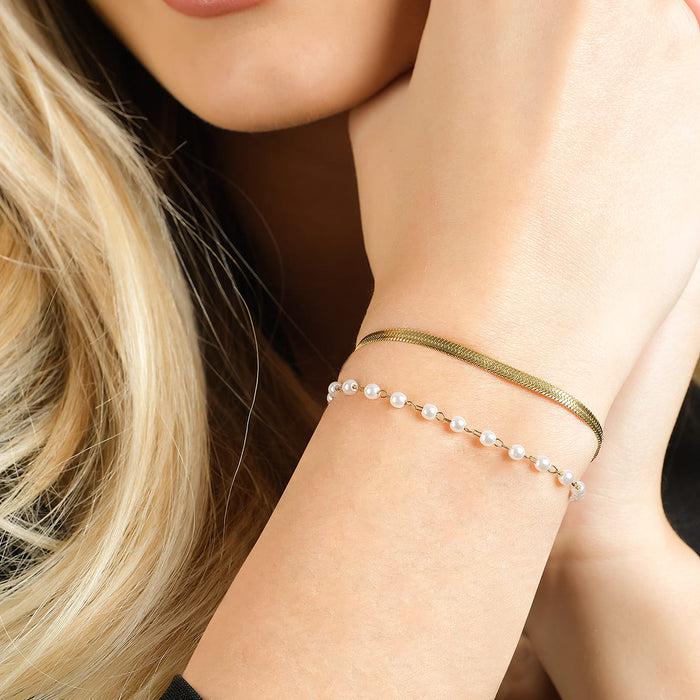 BRACCIALE DONNA IN ACCIAIO CON PERLE BIANCHE