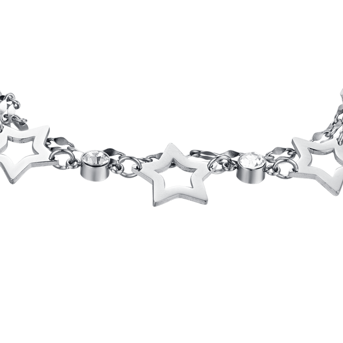 WOMEN'S MULTI-STRING BRACELET IN STEEL WITH OPENWORK STARS AND WHITE CRYSTALS
