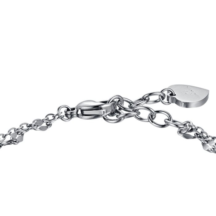 WOMEN'S MULTI-STRING BRACELET IN STEEL WITH OPENWORK HEARTS AND WHITE CRYSTALS