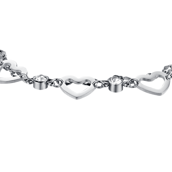 WOMEN'S MULTI-STRING BRACELET IN STEEL WITH OPENWORK HEARTS AND WHITE CRYSTALS