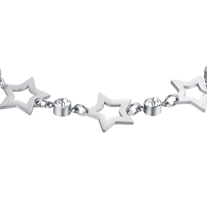 WOMEN'S STEEL BRACELET WITH PERFORATED STARS AND WHITE CRYSTALS