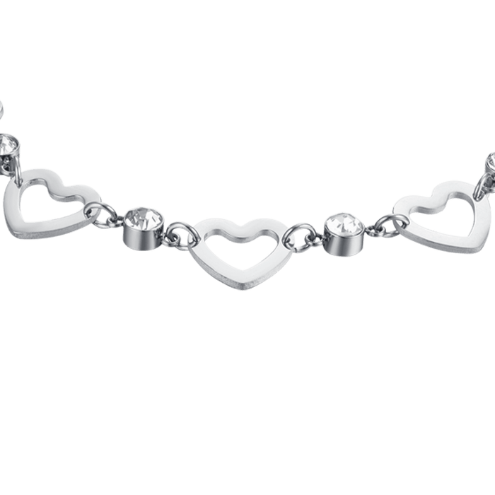 BRACELET FEMME EN ACIER AVEC COEURS AJOURÉS ET CRISTAUX BLANCS