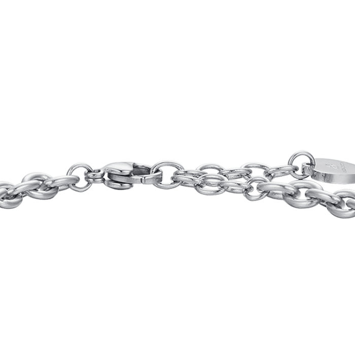 BRACCIALE DONNA IN ACCIAIO CON CAMPANELLA CON SMALTO ROSA E CRISTALLI BIANCHI