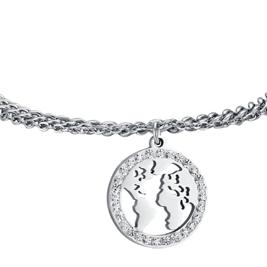 BRACCIALE DONNA IN ACCIAIO CON MONDO CON CRISTALLI BIANCHI