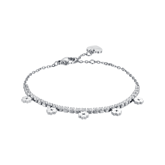 BRACCIALE DONNA IN ACCIAIO CON CRISTALLI BIANCHI E QUADRIFOGLI