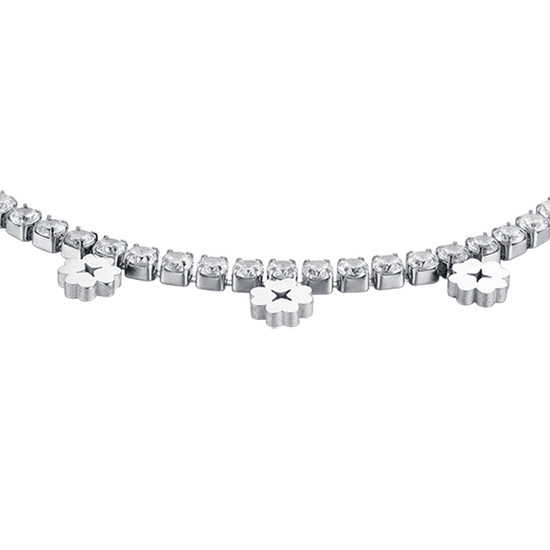 BRACCIALE DONNA IN ACCIAIO CON CRISTALLI BIANCHI E QUADRIFOGLI