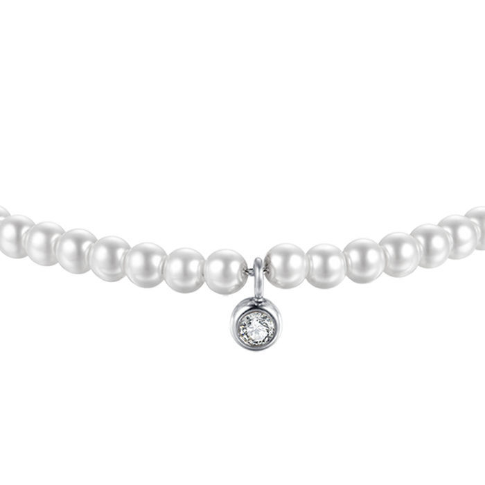 BRACCIALE DONNA IN ACCIAIO CON PERLE CON CRISTALLO BIANCO