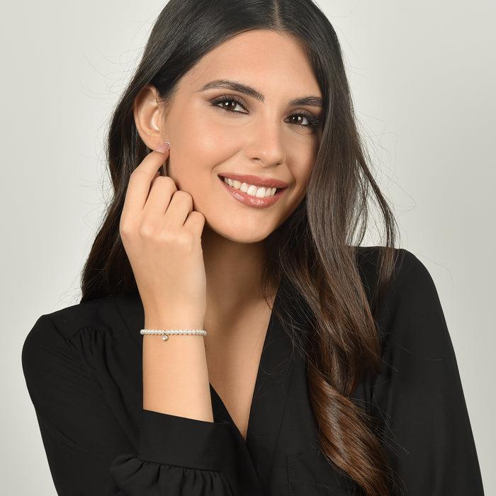 BRACCIALE DONNA IN ACCIAIO IP GOLD CON PERLE CON CRISTALLO BIANCO