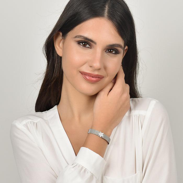BRACCIALE DONNA IN ACCIAIO MAGLIA MILANO CON STELLA CON CRISTALLI BIANCHI