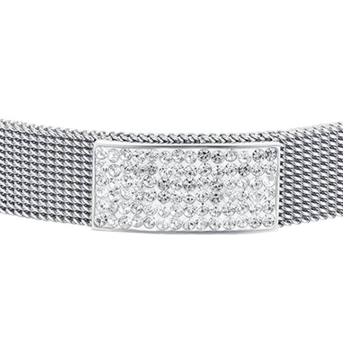 BRACCIALE DONNA IN ACCIAIO MAGLIA MILANO CON ELEMENTO CON CRISTALLI BIANCHI