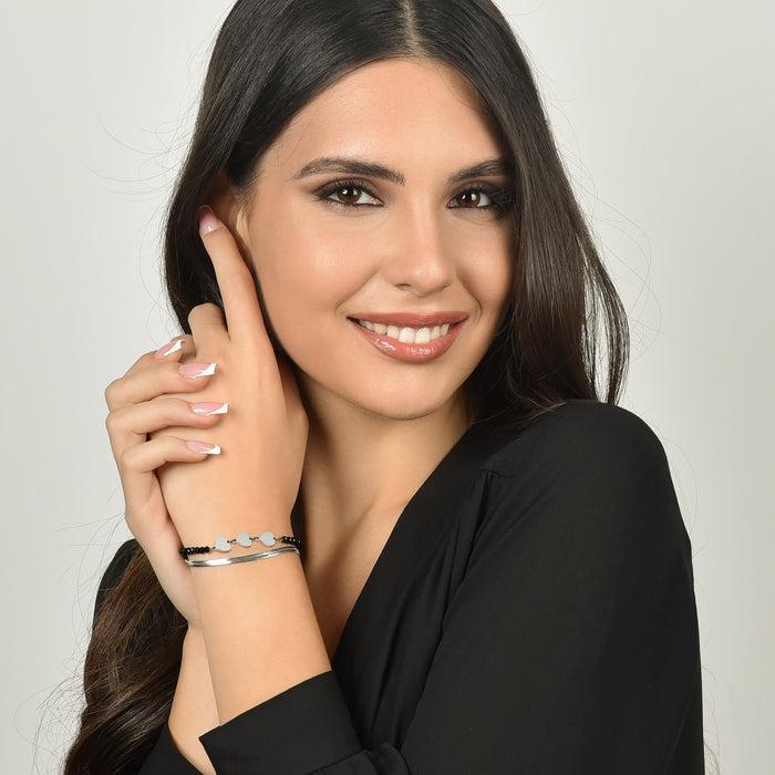 BRACCIALE DONNA MULTIFILO IN ACCIAIO CON CRISTALLI NERI E CUORI