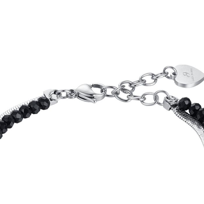 BRACCIALE DONNA MULTIFILO IN ACCIAIO CON CRISTALLI NERI E CUORI