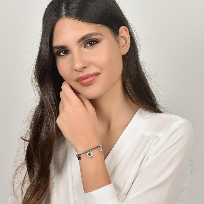 BRACCIALE DONNA IN ACCIAIO CON STELLE E CRISTALLI BIANCHI