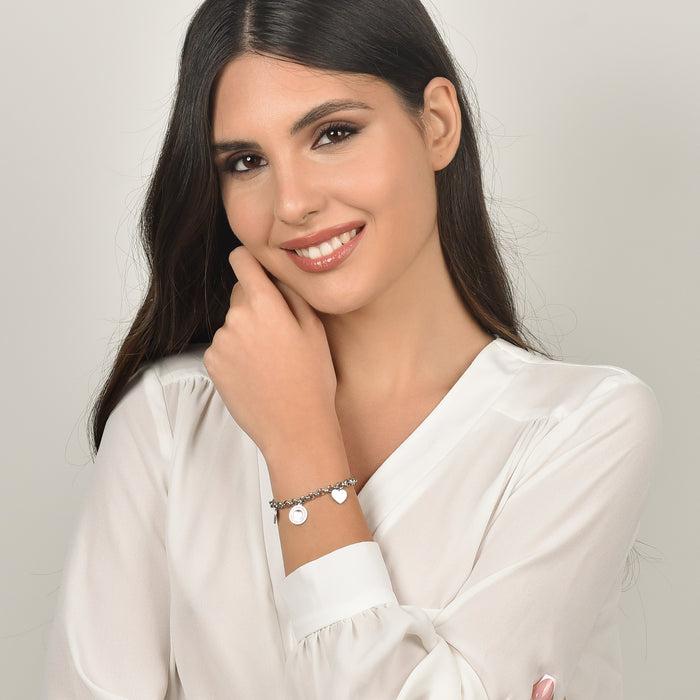 BRACCIALE DONNA IN ACCIAIO CON CUORI E CRISTALLI BIANCHI