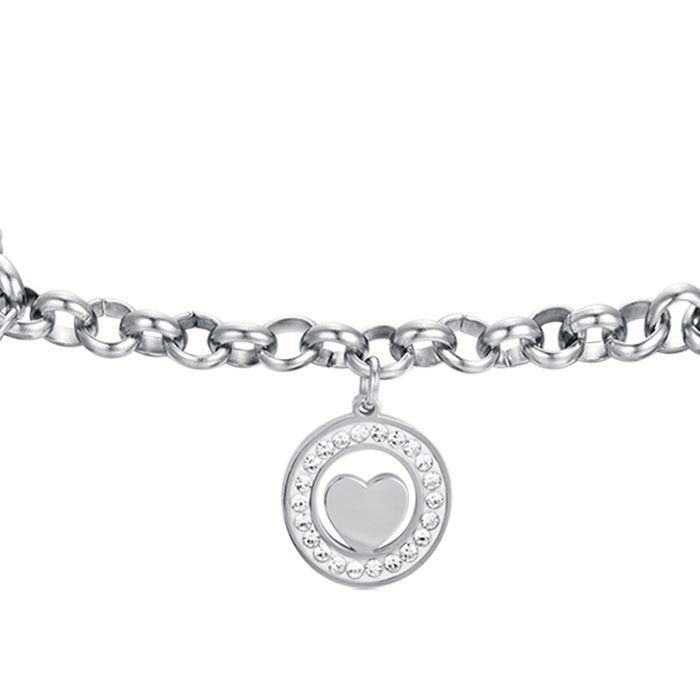 BRACCIALE DONNA IN ACCIAIO CON CUORI E CRISTALLI BIANCHI