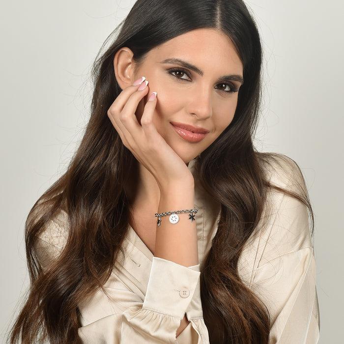 BRACCIALE DONNA IN ACCIAIO CON FIORE DELLA VITA E CRISTALLI BIANCHI