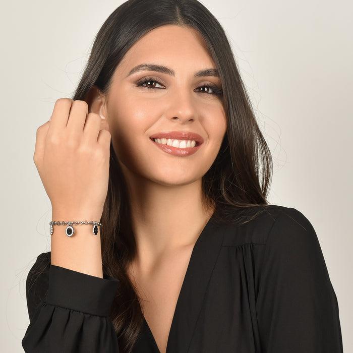 BRACCIALE DONNA IN ACCIAIO CON QUADRIFOGLIO E CRISTALLI BIANCHI