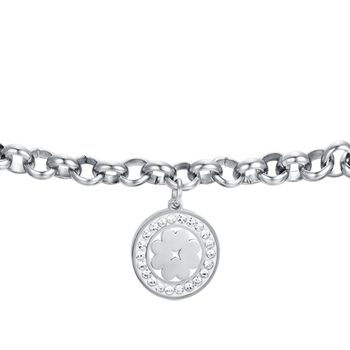 BRACCIALE DONNA IN ACCIAIO CON QUADRIFOGLIO E CRISTALLI BIANCHI