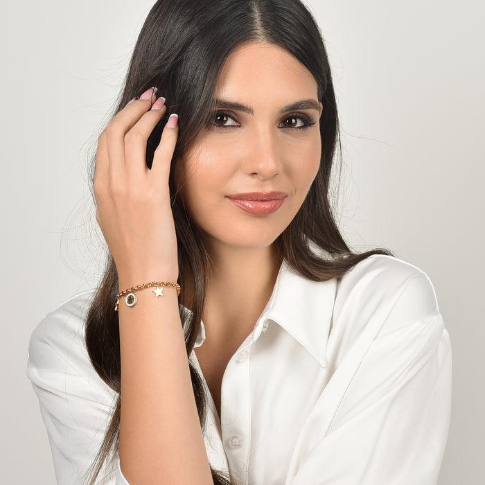 BRACCIALE DONNA IN ACCIAIO CON STELLE E CRISTALLI BIANCHI