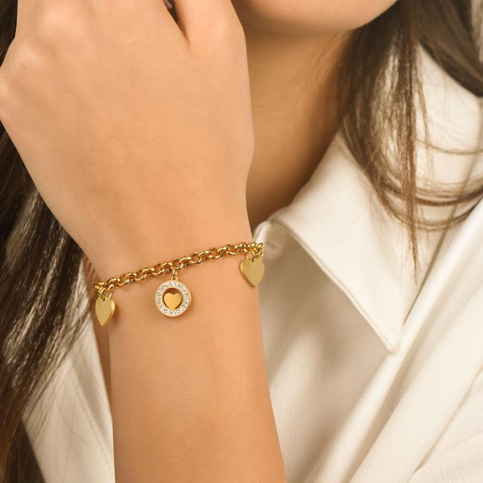 BRACCIALE DONNA IN ACCIAIO CON CUORI E CRISTALLI BIANCHI