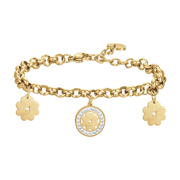 BRACCIALE DONNA IN ACCIAIO CON QUADRIFOGLIO E CRISTALLI BIANCHI