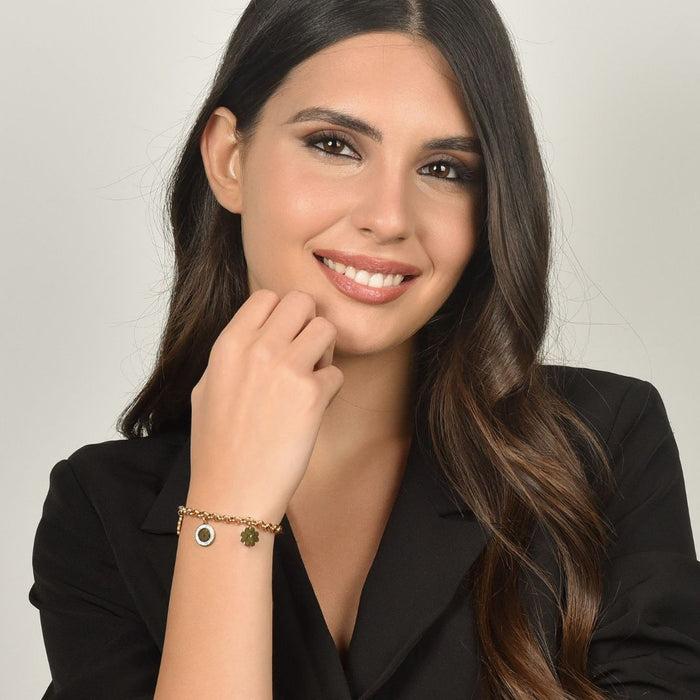BRACCIALE DONNA IN ACCIAIO CON QUADRIFOGLIO E CRISTALLI BIANCHI