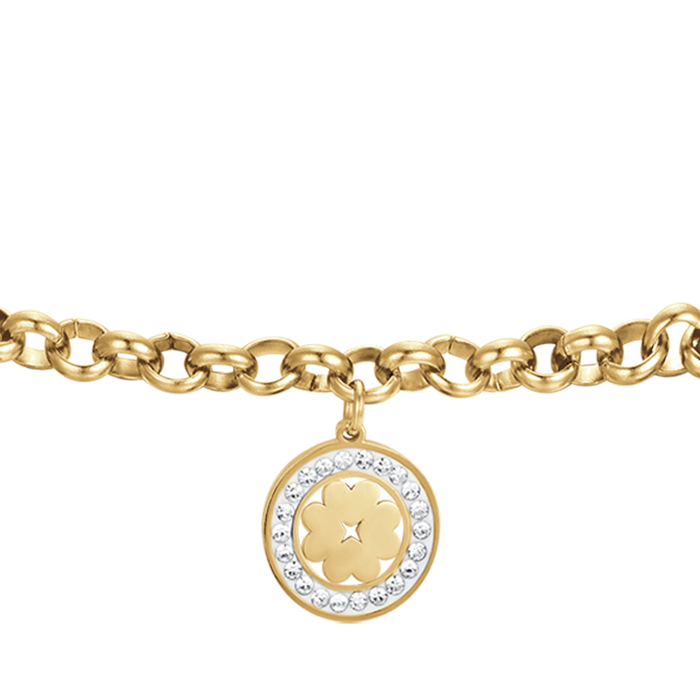 BRACCIALE DONNA IN ACCIAIO CON QUADRIFOGLIO E CRISTALLI BIANCHI