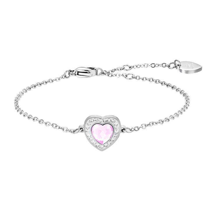 WOMEN'S BRACELET IN STEEL HEART PINK CRYSTAL AND WHITE CRYSTALS