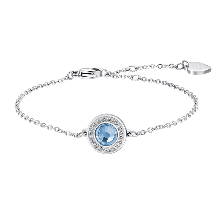 WOMEN'S BRACELET IN STEEL WITH AQUAMARINE CRYSTAL ELEMENT AND WHITE CRYSTALS